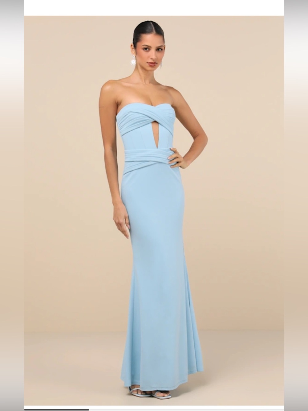 Lulu's Strapless Light Blue Mermaid Evening Dress